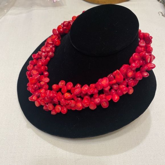 Vintage Sterling 925 4 Strand Red Coral Necklace - Picture 9 of 11
